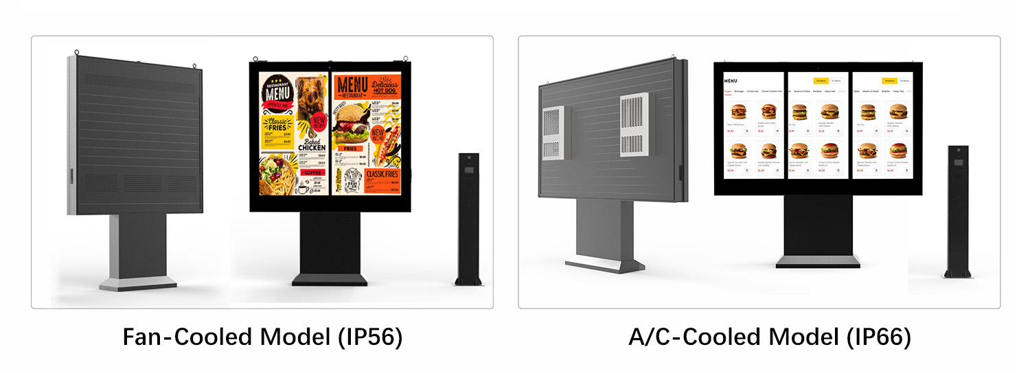CNLC Air-Cooled and A/C-Cooled Drive-Thru Digital Menu Boards for Outdoor QSR