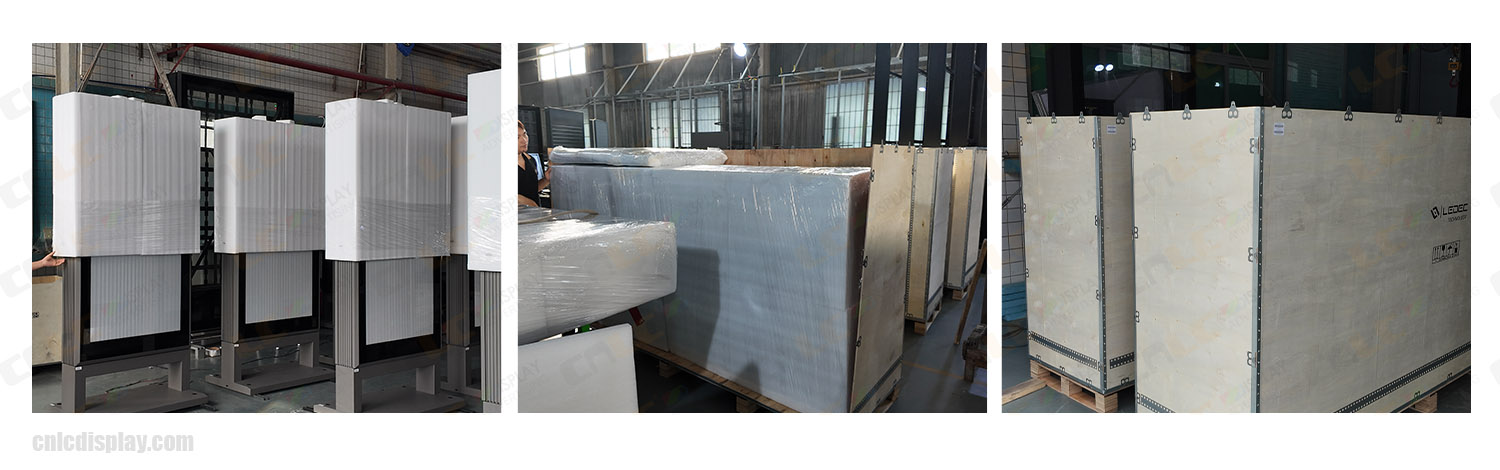 LED Totem displays packaged for shipment after factory inspection