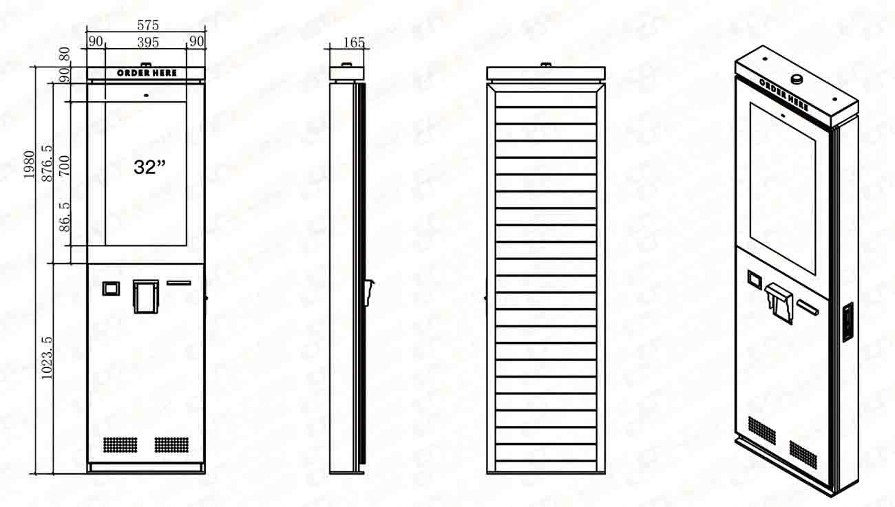 Technical Drawing & Dimensions Technical drawing of outdoor kiosk showing dimensions structure and installation specifications