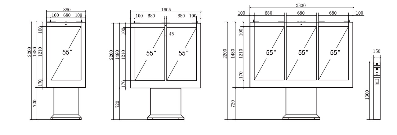 Technical drawing showing dimensions and layout of drive-thru digital menu board for installation planning Technical drawing showing dimensions and layout of drive-thru digital menu board for installation planning