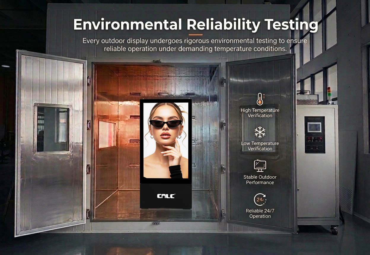 Solar Radiation Reliability Test for Outdoor COB LED Totem Outdoor COB LED totem undergoing solar radiation testing to verify thermal stability and reliable performance under extreme sunlight conditions.