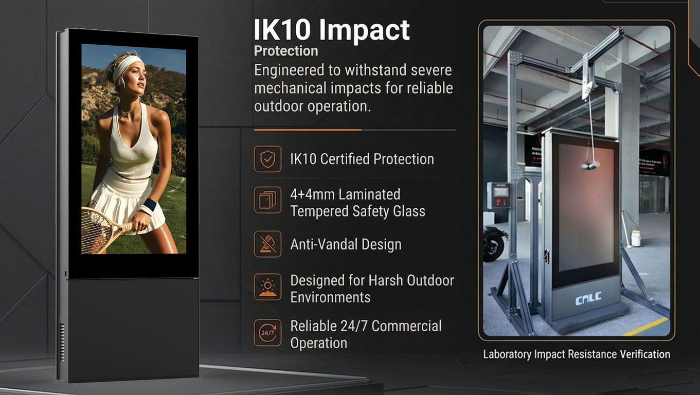 IK10 impact resistance testing for outdoor LCD digital signage