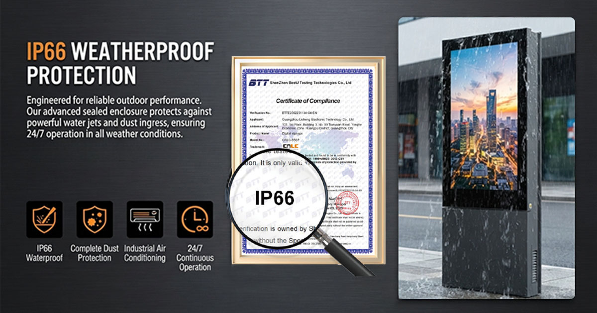 IP66 waterproof outdoor LCD display with dust and weather protection